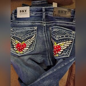 Sky Women's Low Rise Bootcut Jeans - Deep Blue